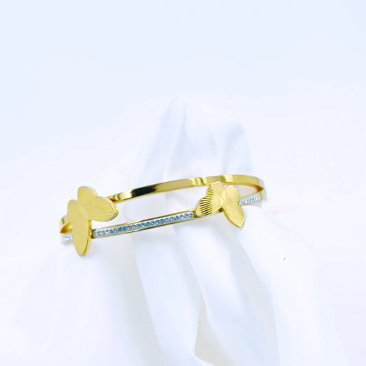 Golden Butterfly Crystal Line Anti-Tarnish Gold Plated Kada / Bracelet