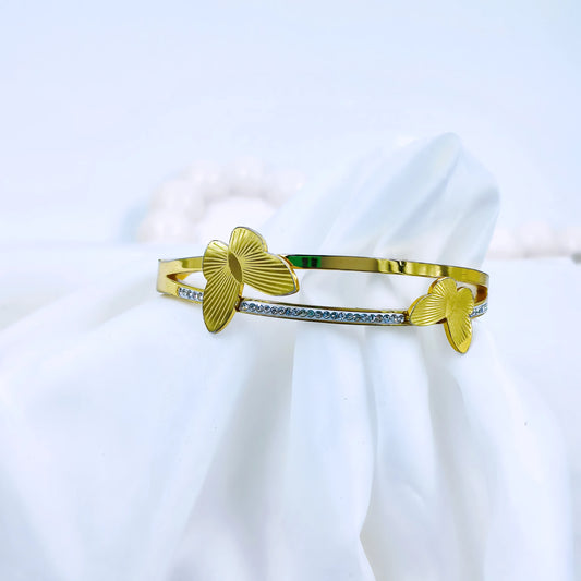 Golden Butterfly Crystal Line Anti-Tarnish Gold Plated Kada / Bracelet