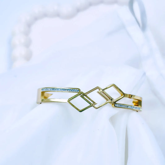Geometric Crystal Accent Anti-Tarnish Gold Plated Kada / Bracelet