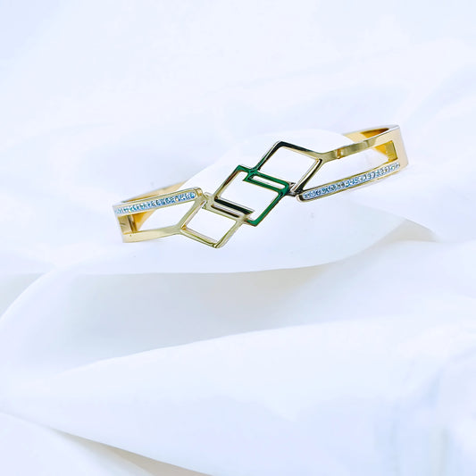 Geometric Crystal Accent Anti-Tarnish Gold Plated Kada / Bracelet