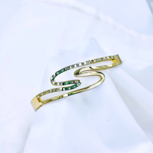 Curved Crystal Wave Anti-Tarnish Gold Plated Kada / Bracelet