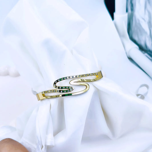 Curved Crystal Wave Anti-Tarnish Gold Plated Kada / Bracelet