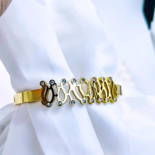Abstract Crystal Accent Anti-Tarnish Gold Plated Kada / Bracelet