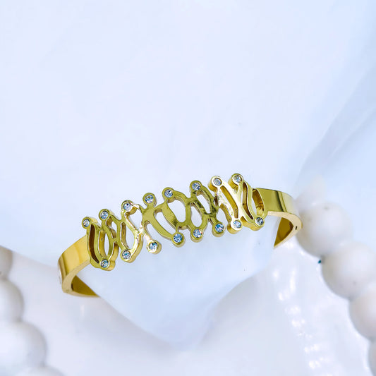Abstract Crystal Accent Anti-Tarnish Gold Plated Kada / Bracelet