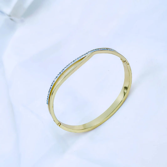 Minimal Crystal Line Anti-Tarnish Gold Plated Kada / Bracelet