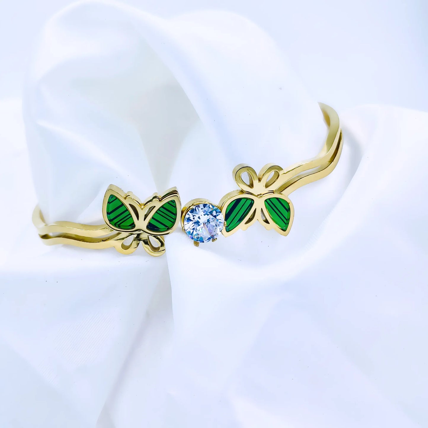 Green Butterfly Crystal Anti-Tarnish Gold Plated Kada / Bracelet