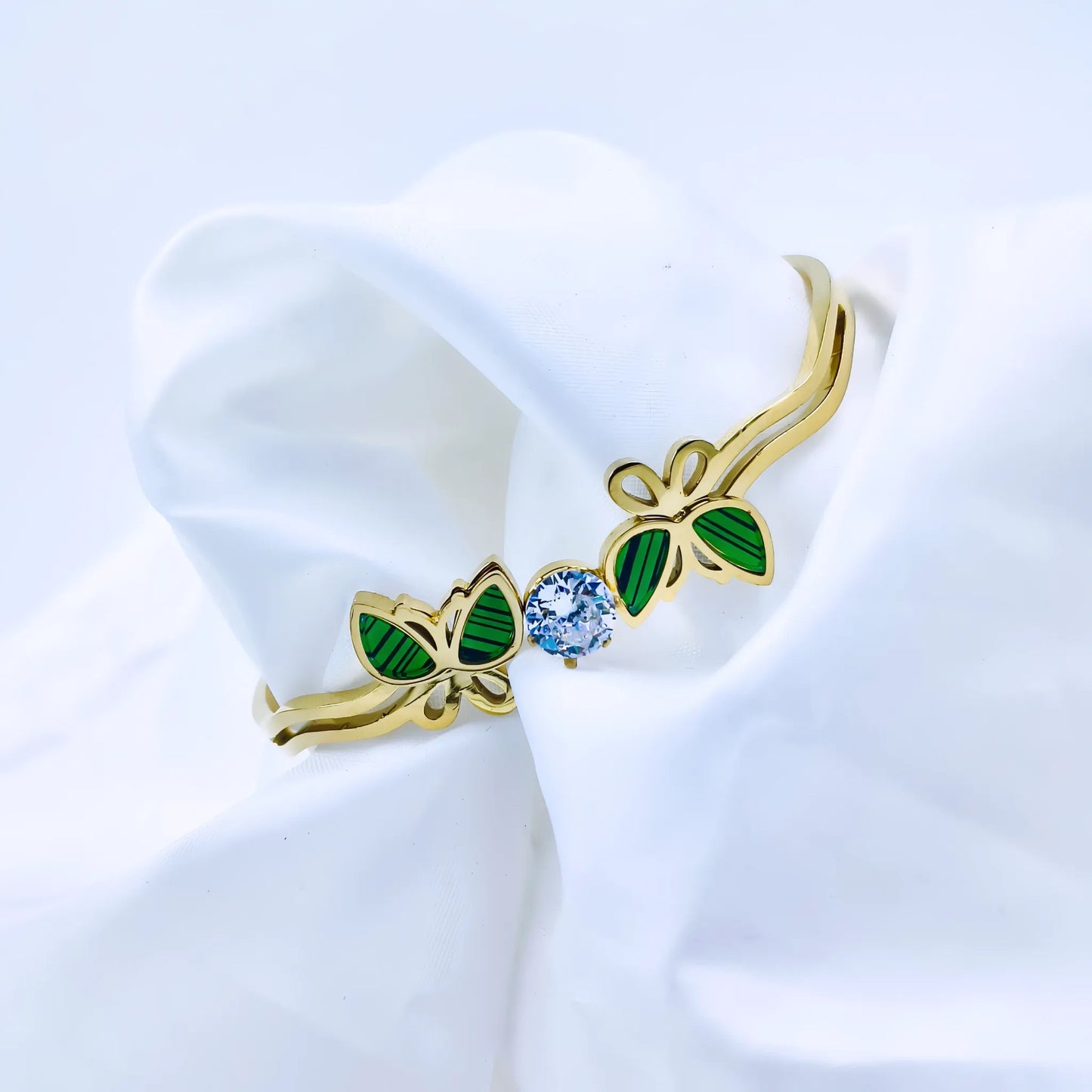 Green Butterfly Crystal Anti-Tarnish Gold Plated Kada / Bracelet