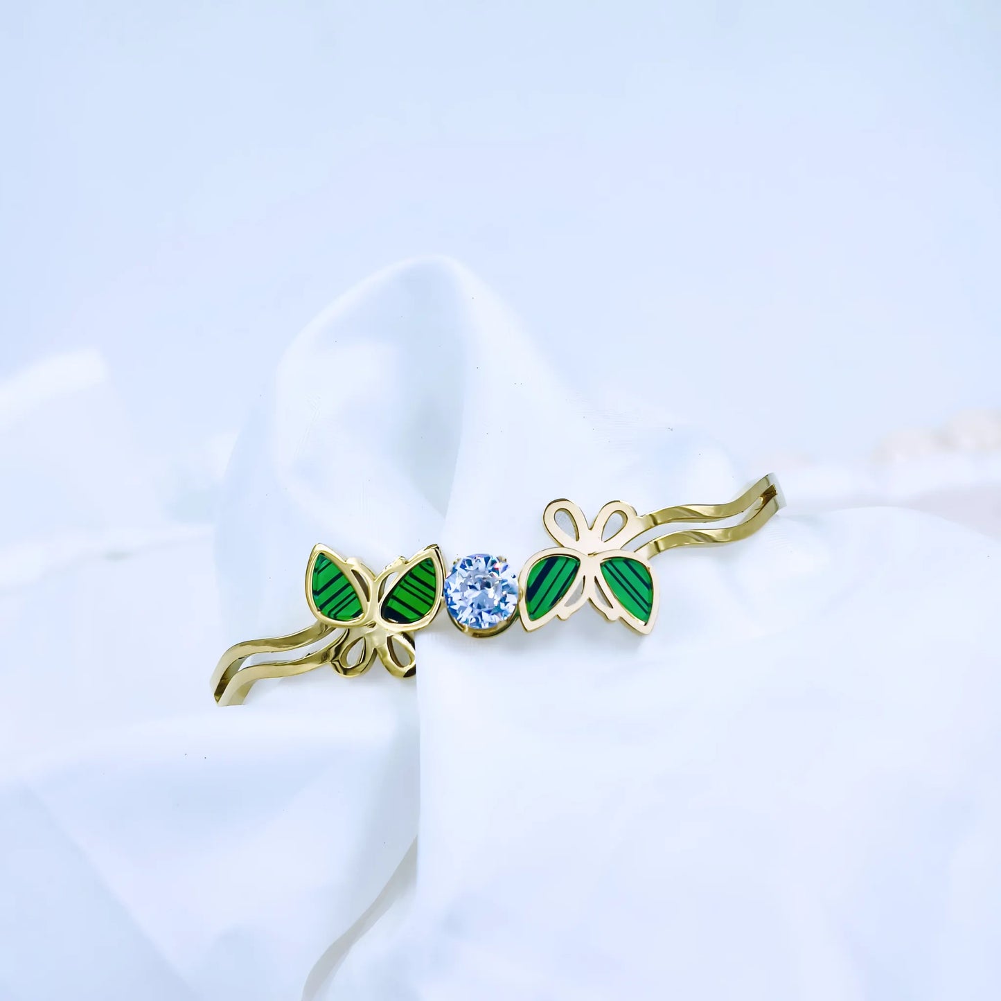 Green Butterfly Crystal Anti-Tarnish Gold Plated Kada / Bracelet