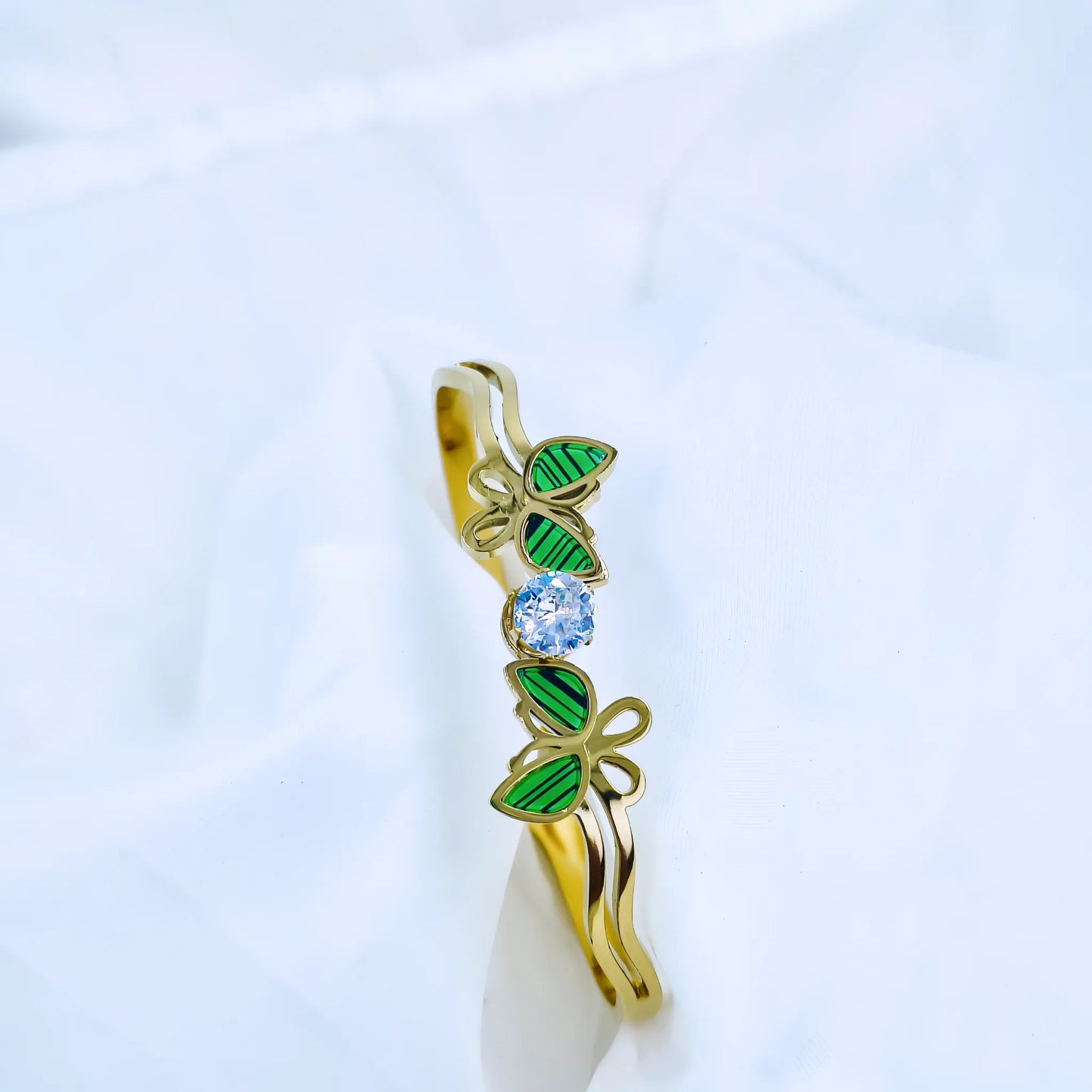 Green Butterfly Crystal Anti-Tarnish Gold Plated Kada / Bracelet