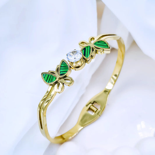 Green Butterfly Crystal Anti-Tarnish Gold Plated Kada / Bracelet