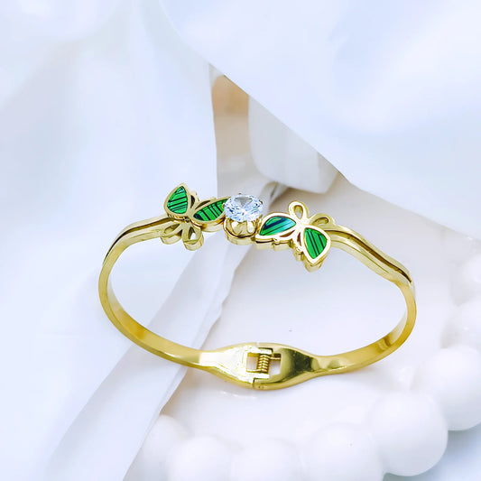 Green Butterfly Crystal Anti-Tarnish Gold Plated Kada / Bracelet