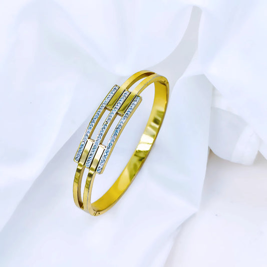 Triple Bar Crystal Accent Anti-Tarnish Gold Plated Kada / Bracelet