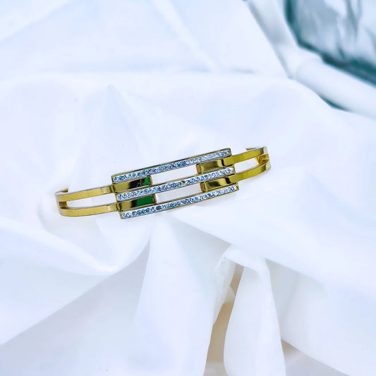 Triple Bar Crystal Accent Anti-Tarnish Gold Plated Kada / Bracelet