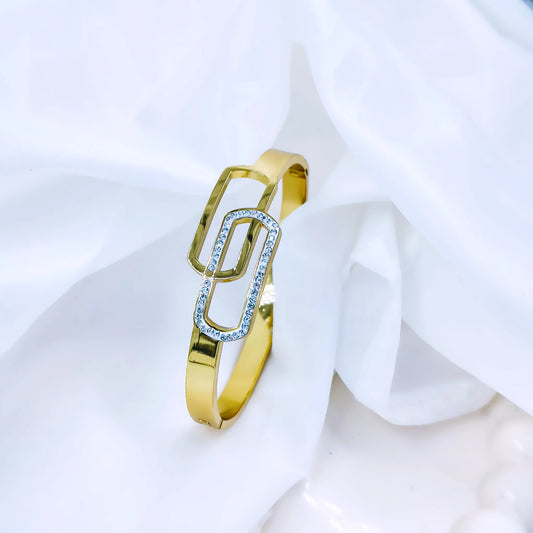 Linked Loop Crystal Accent Anti-Tarnish Gold Plated Kada / Bracelet