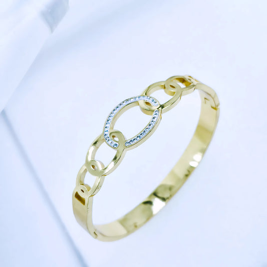 Crystal Link Chain Anti-Tarnish Gold Plated Kada / Bracelet