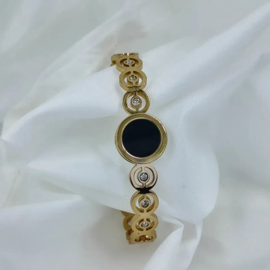 Elegant Black Stone Gold Plated Anti-Tarnish Kada/Bracelet - Free Size