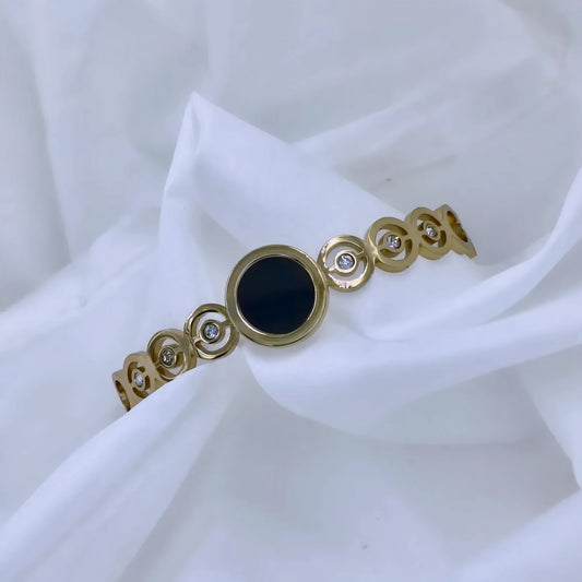 Elegant Black Stone Gold Plated Anti-Tarnish Kada/Bracelet - Free Size