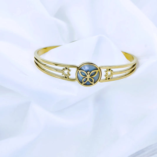 White Stone Floral Anti-Tarnish Gold Plated Kada / Bracelet