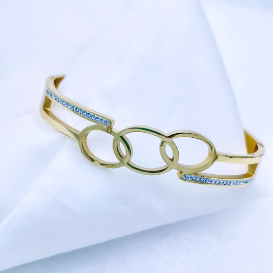 Triple Circle Crystal Anti-Tarnish Gold Plated Kada / Bracelet