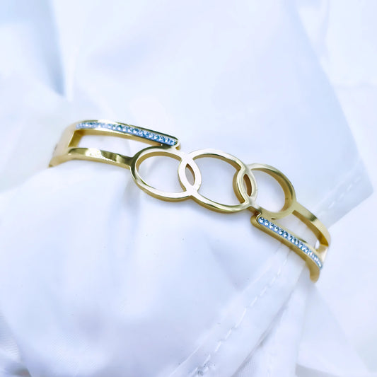 Triple Circle Crystal Anti-Tarnish Gold Plated Kada / Bracelet
