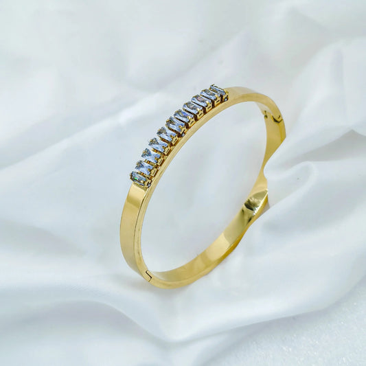 Sparkling Crystal Line Gold Plated Anti-Tarnish Kada/Bracelet Free-Size