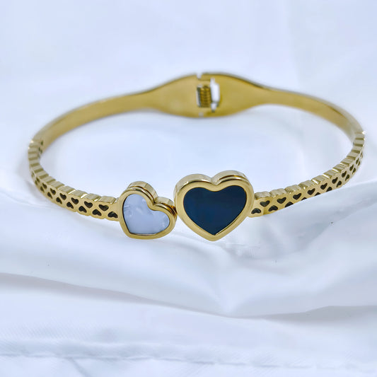 Gold-Plated Dual Heart Kada Bracelet for Women | Stylish Anti-Tarnish Jewelry