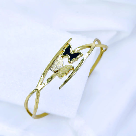 Dual Butterfly Accent Anti-Tarnish Gold Plated Kada / Bracelet
