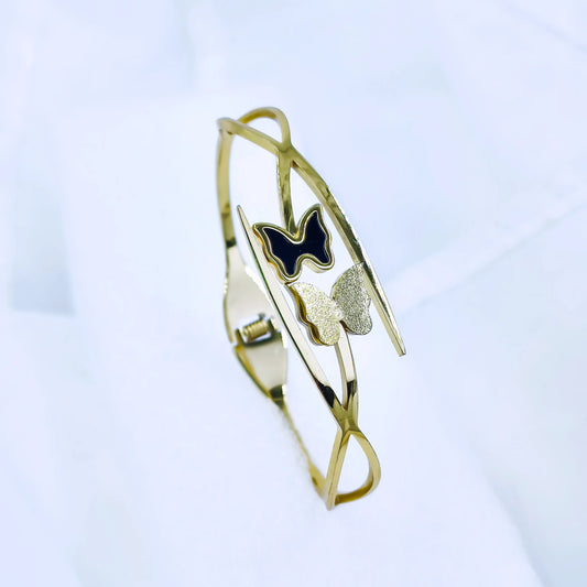 Dual Butterfly Accent Anti-Tarnish Gold Plated Kada / Bracelet
