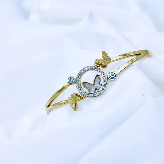 Butterfly Circle Crystal Accent Anti-Tarnish Gold Plated Kada / Bracelet