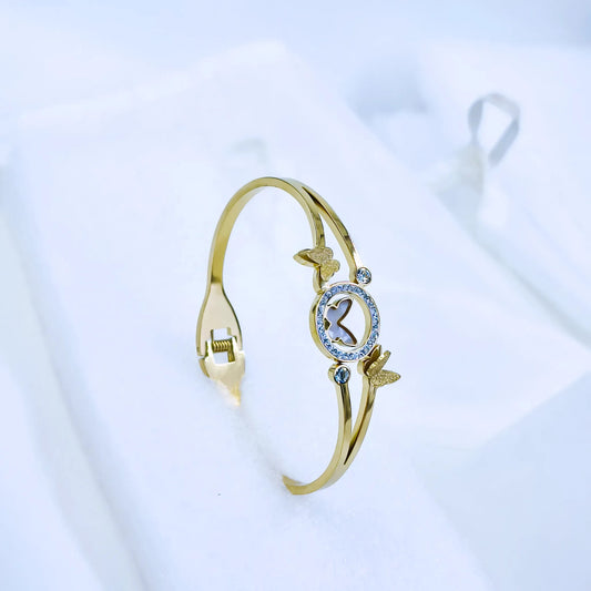 Butterfly Circle Crystal Accent Anti-Tarnish Gold Plated Kada / Bracelet
