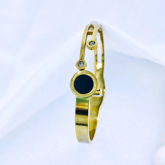 Black Stone Dual Line Anti-Tarnish Gold Plated Kada / Bracelet