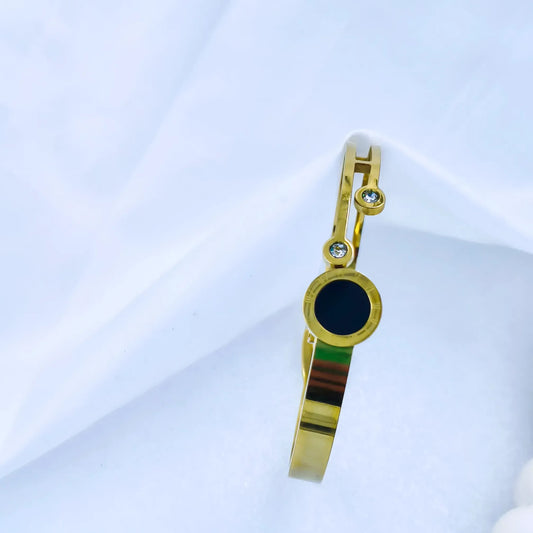 Black Stone Dual Line Anti-Tarnish Gold Plated Kada / Bracelet