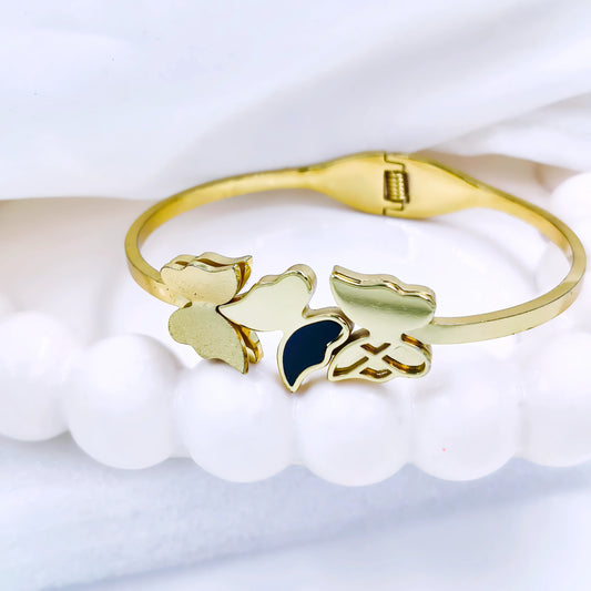 Triple Butterfly Motif Anti-Tarnish Gold Plated Kada / Bracelet