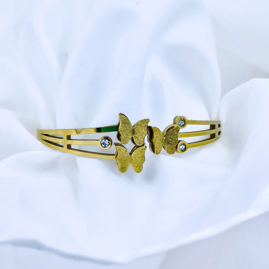 Cluster Butterfly Crystal Accent Anti-Tarnish Gold Plated Kada / Bracelet