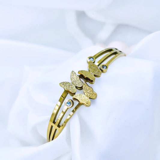 Cluster Butterfly Crystal Accent Anti-Tarnish Gold Plated Kada / Bracelet