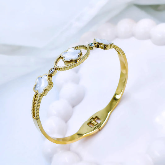 White Clover Trio Anti-Tarnish Gold Plated Kada / Bracelet
