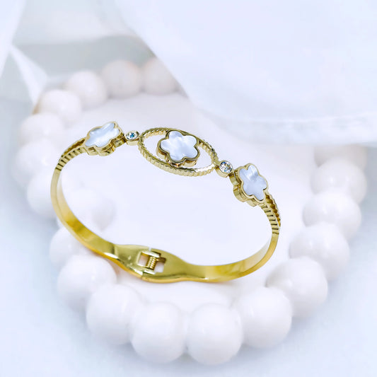 White Clover Trio Anti-Tarnish Gold Plated Kada / Bracelet