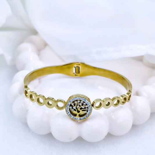 Tree of Life Crystal Accent Anti-Tarnish Gold Plated Kada / Bracelet