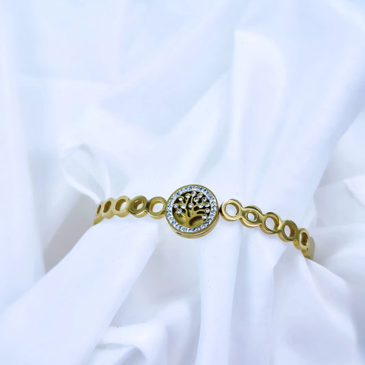 Tree of Life Crystal Accent Anti-Tarnish Gold Plated Kada / Bracelet