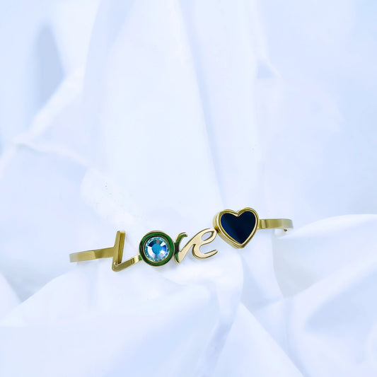 Love & Heart Charm Anti-Tarnish Gold Plated Kada / Bracelet