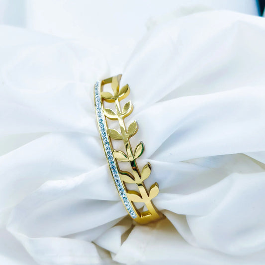 Leaf Vine Crystal Accent Anti-Tarnish Gold Plated Kada / Bracelet