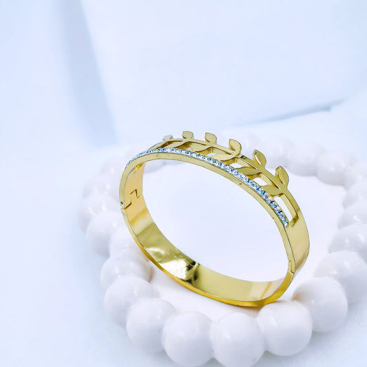 Leaf Vine Crystal Accent Anti-Tarnish Gold Plated Kada / Bracelet