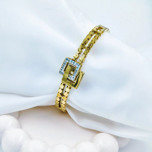 Geometric Chain Crystal Accent Anti-Tarnish Gold Plated Kada / Bracelet