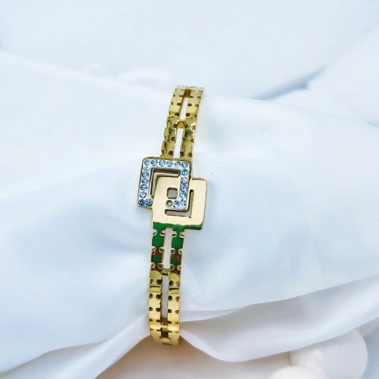 Geometric Chain Crystal Accent Anti-Tarnish Gold Plated Kada / Bracelet