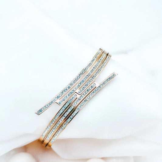 Rose Gold Multi-Line Crystal Anti-Tarnish Kada / Bracelet
