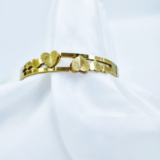 Gold Plated Double Heart Kada – Anti Tarnish (Regular Size 2.6 & 2.8)