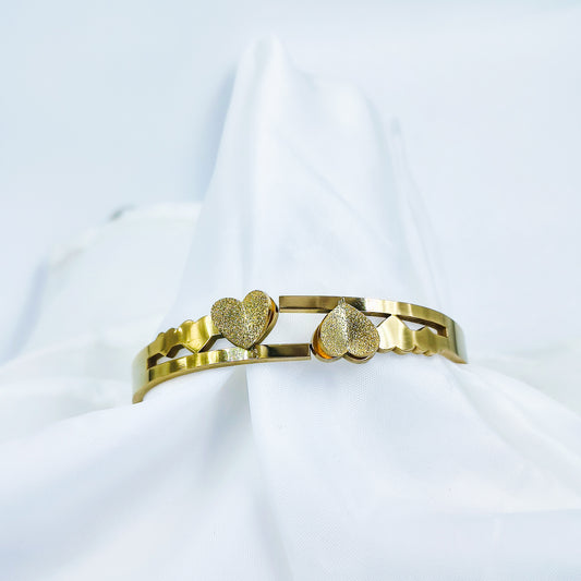 Gold Plated Double Heart Kada – Anti Tarnish (Regular Size 2.6 & 2.8)