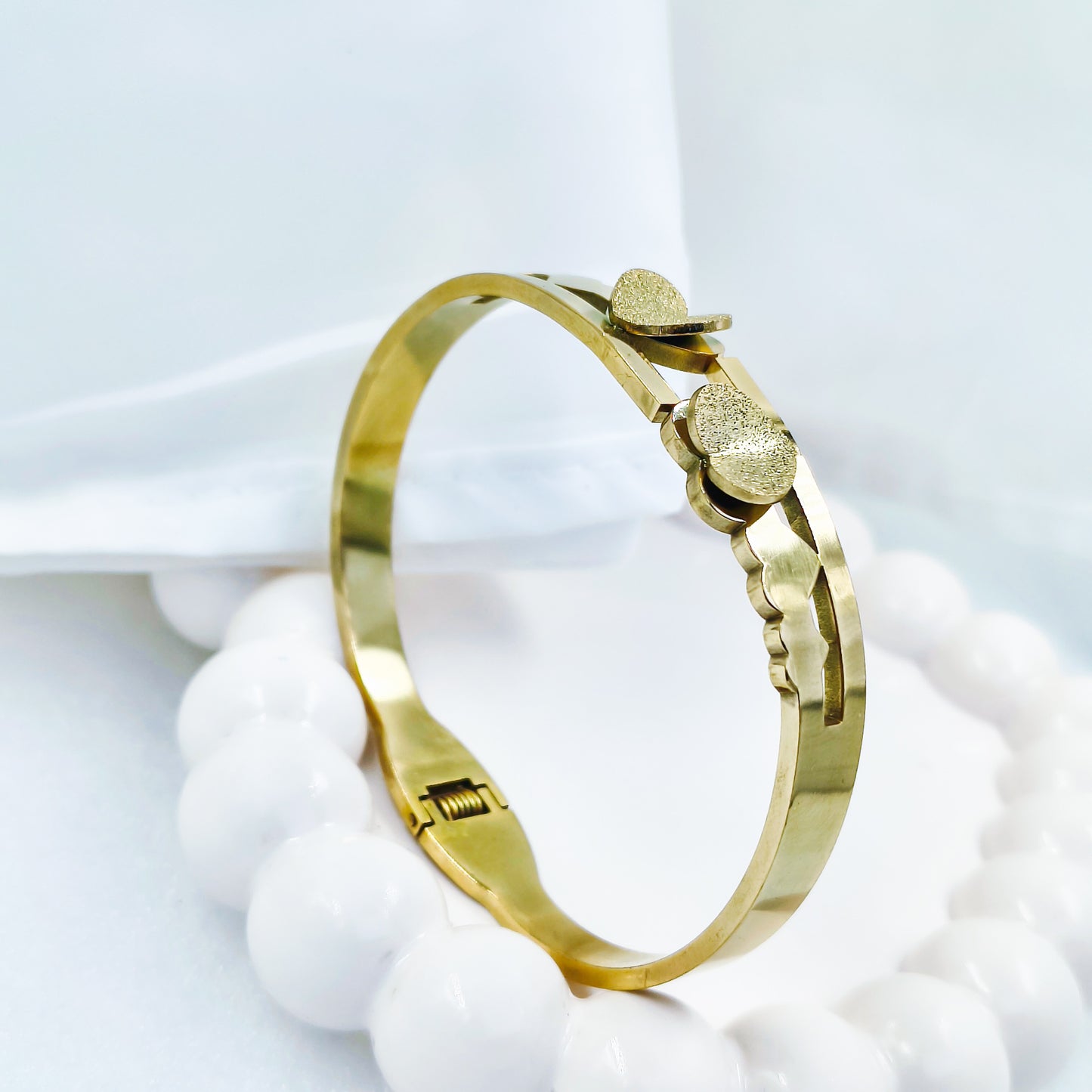 Gold Plated Double Heart Kada – Anti Tarnish (Regular Size 2.6 & 2.8)