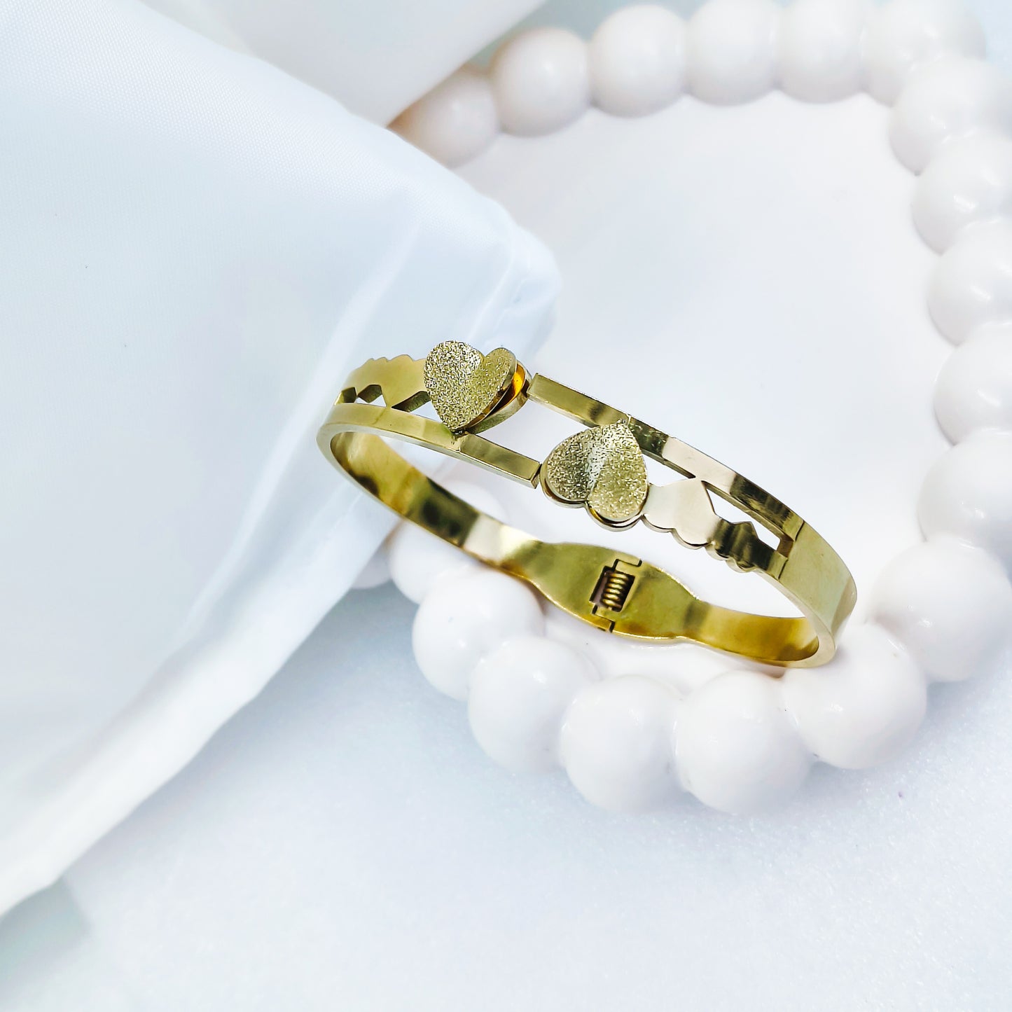 Gold Plated Double Heart Kada – Anti Tarnish (Regular Size 2.6 & 2.8)