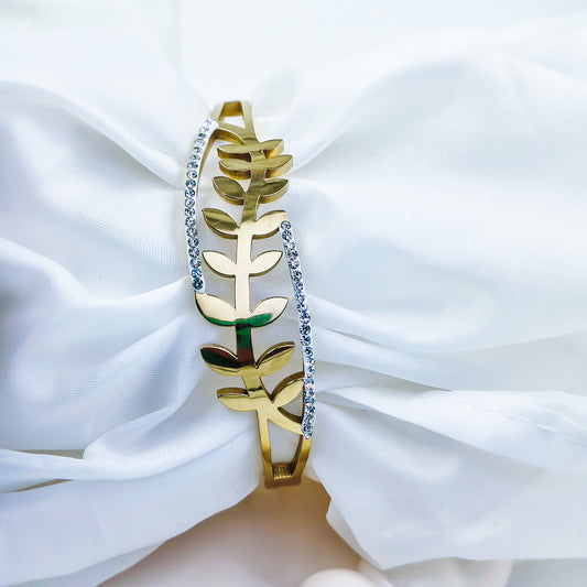 Gold Plated Leaf Branch Kada – Anti Tarnish (Regular Size 2.6 & 2.8)